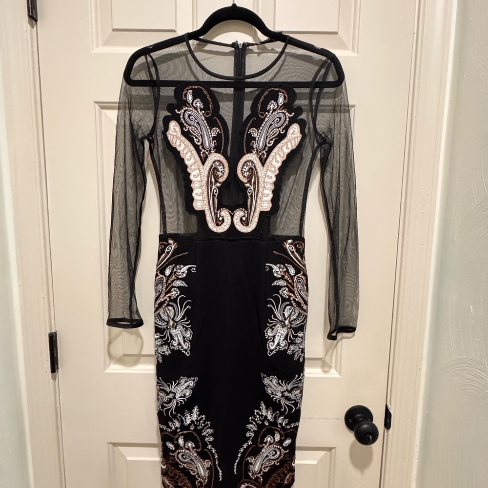 Elegant Black and White Embroidered Dress